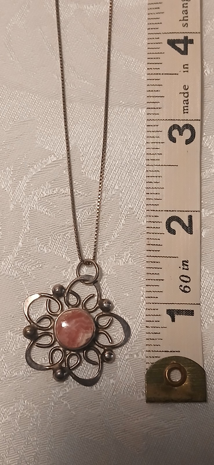 Vintage 925 Indo IBB Silver Coral Filigree Pendant, Chain, Floral, 925 Clasp