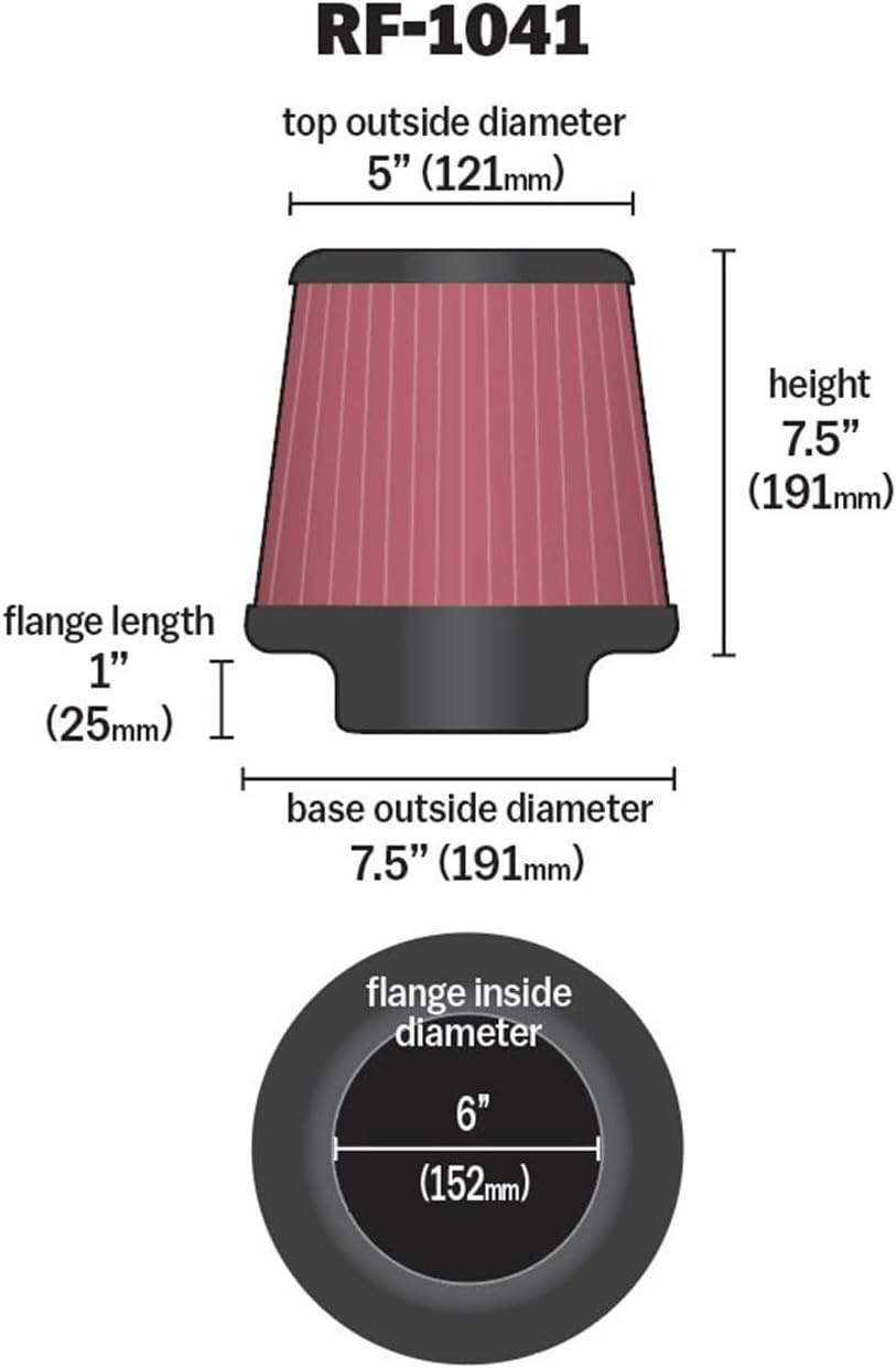 K&N High-Flow Original Lifetime Universal Clamp-On Air Filter: High Performance,