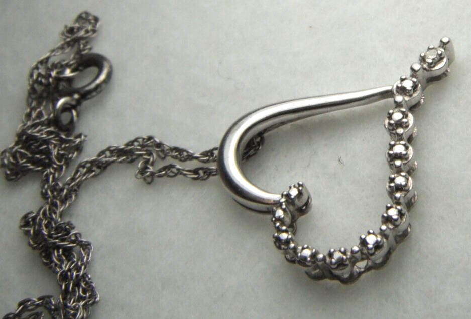 925 Heart 1 Diamond 925 19″ Singapore Chain Spring Ring Clasp 2.32g