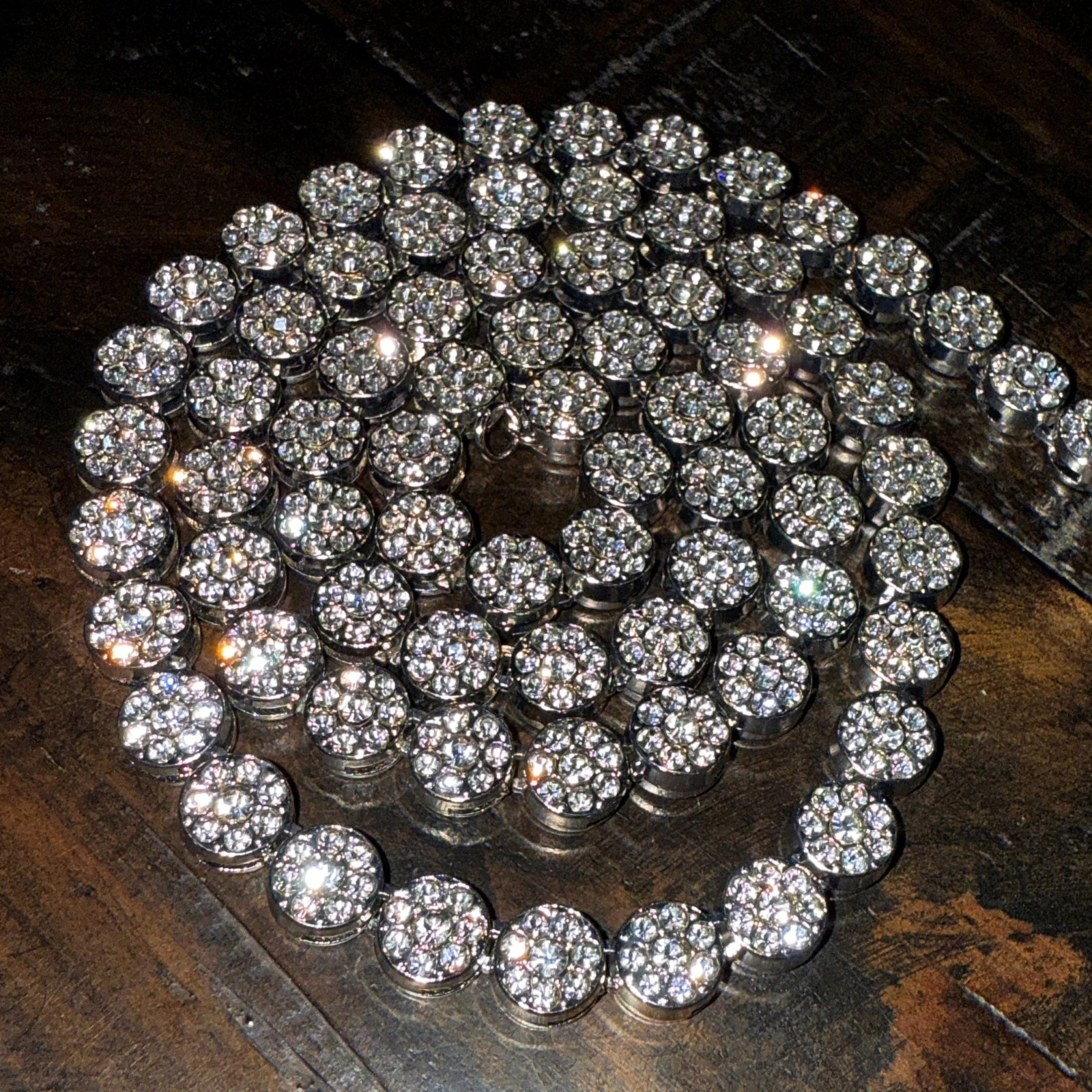 Men’s Flower Cluster Hip Hop Chain CZ Iced Bling Out One Row Silver Tone 36″