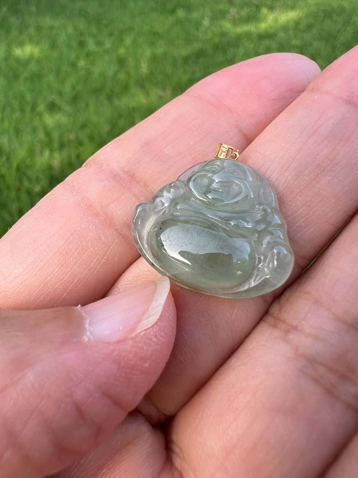 18k Gold Icy 100% Natural Grade A Jadeite Jade Buddha Pendant H200 p3