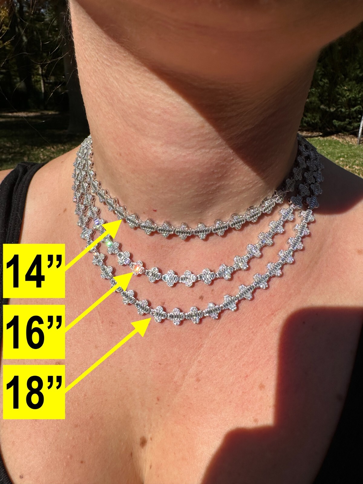 Real Iced MOISSANITE Baguette Clover Tennis Chain Necklace – VVS D Color 8mm