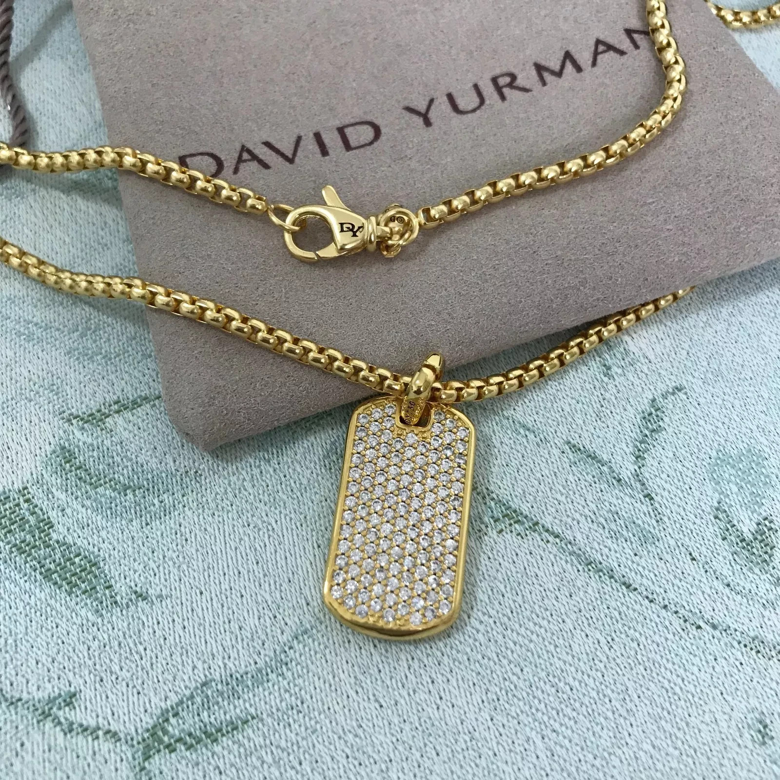 David Yurman Diamond Dog tag Pendant with 22″ Chain Necklace