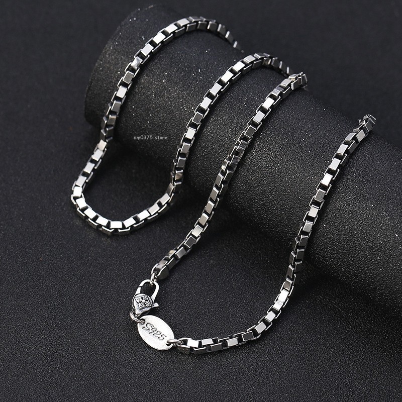 Real S925 Sterling Silver Necklace Women Men 4mm Box Link Chain 18-29.5inch