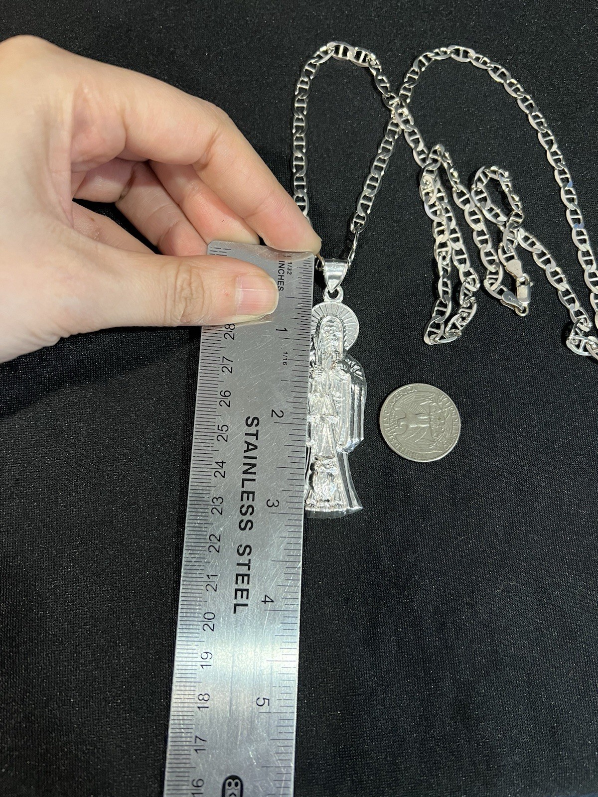 925 Sterling Silver Men Lady Santa Muerte Big Grim Reaper Mariner Chain 22 26 30