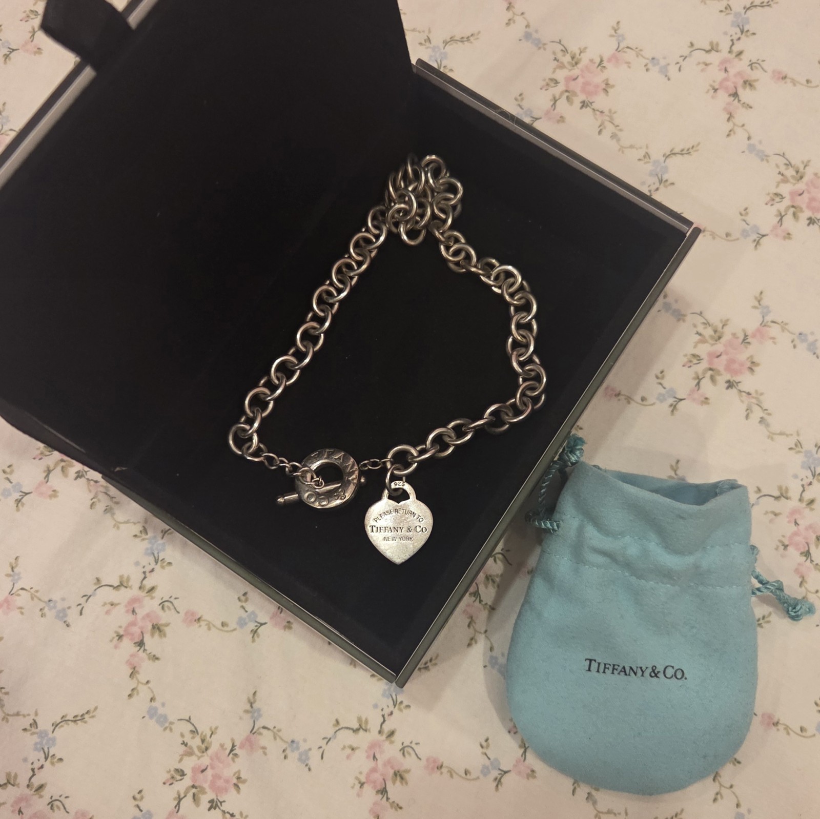 Please Return To Tiffany & Co Silver Heart Tag Toggle Chain Necklace 16.75″