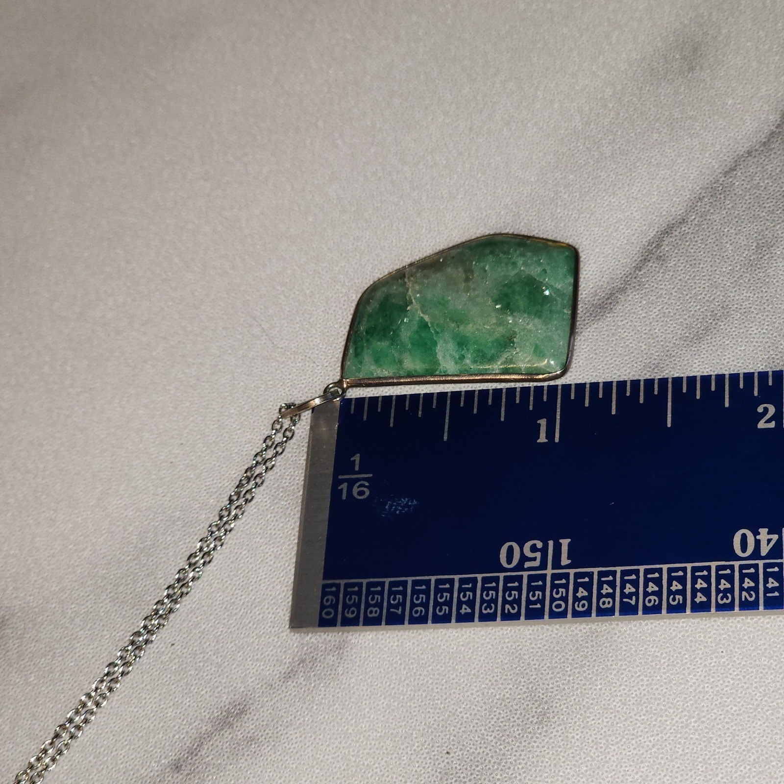Sterling Silver 925 Green Stone Pendant Necklace Freeform Natural Gem Indonesia