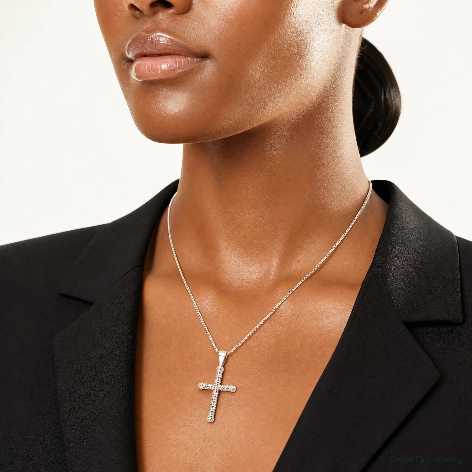 Sterling Silver Polished Twisted Hollow Latin Cross Pendant