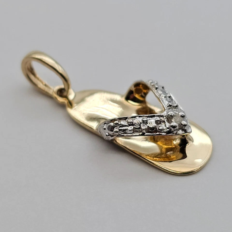 Solid 10K Yellow & White Gold Diamond Accent Flip Flop Shoe Pendant Charm .79g