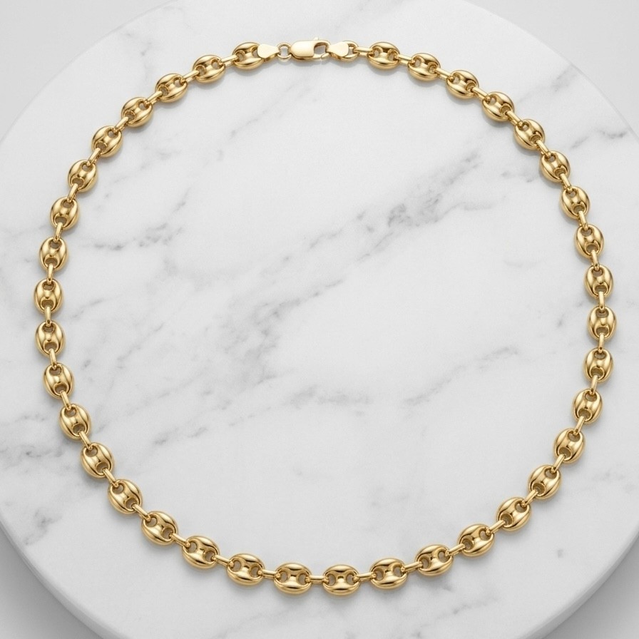 14K Yellow Gold Plated 925 Sterling Silver 8mm Mariner Anchor Chain Necklace