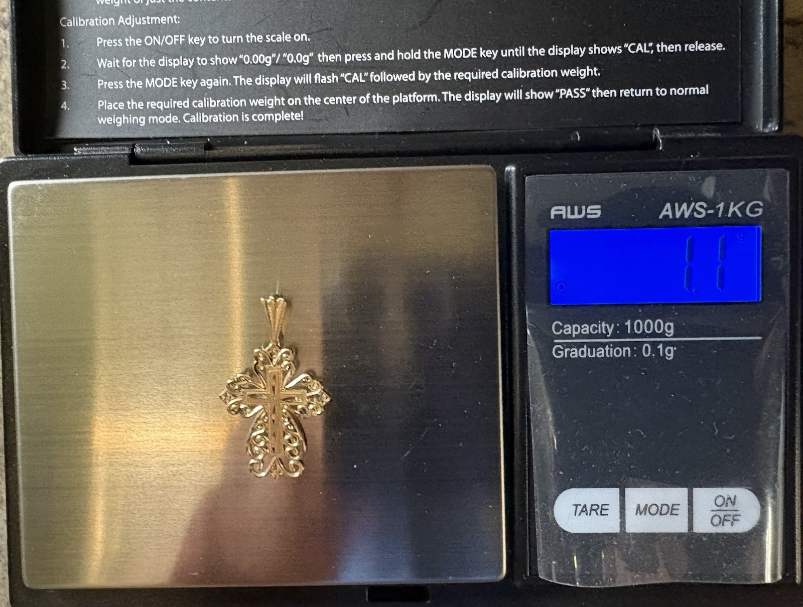 14k Gold Cross Yellow Gold Filigree Micheal Anthony Diamond Cut 1.1 grams 1983