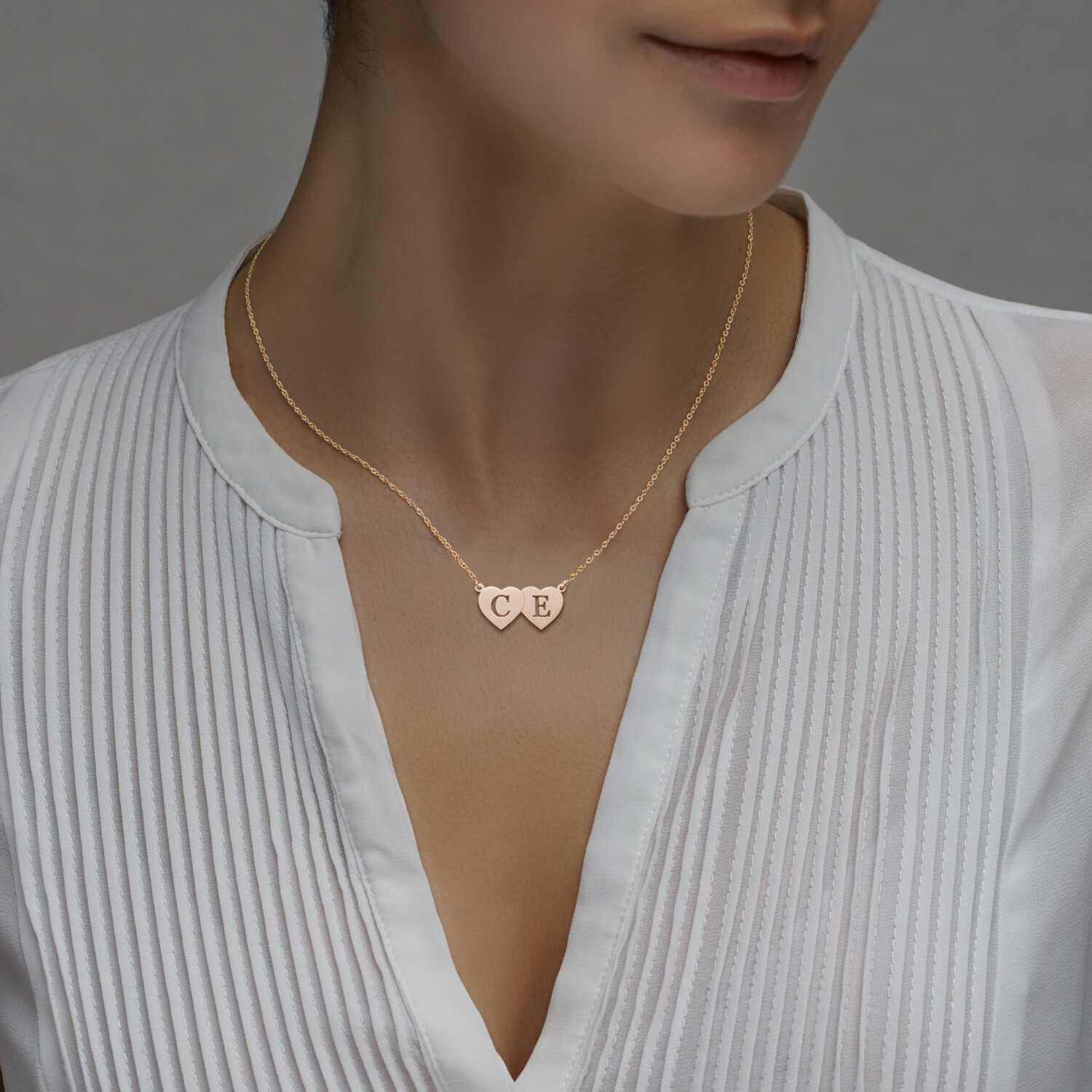 Rose Plated on 925 Silver Personalised Double Heart Any Initial Pendant Chain