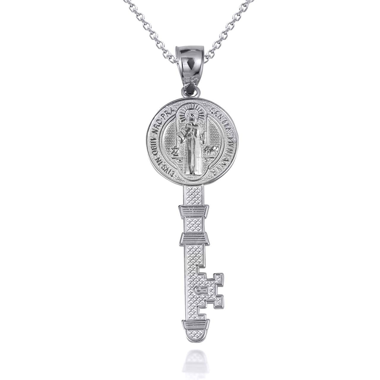 Two-Tone Gold Saint Benedict Medal Key Pendant Necklace (S/L)(Yellow/Rose/White)