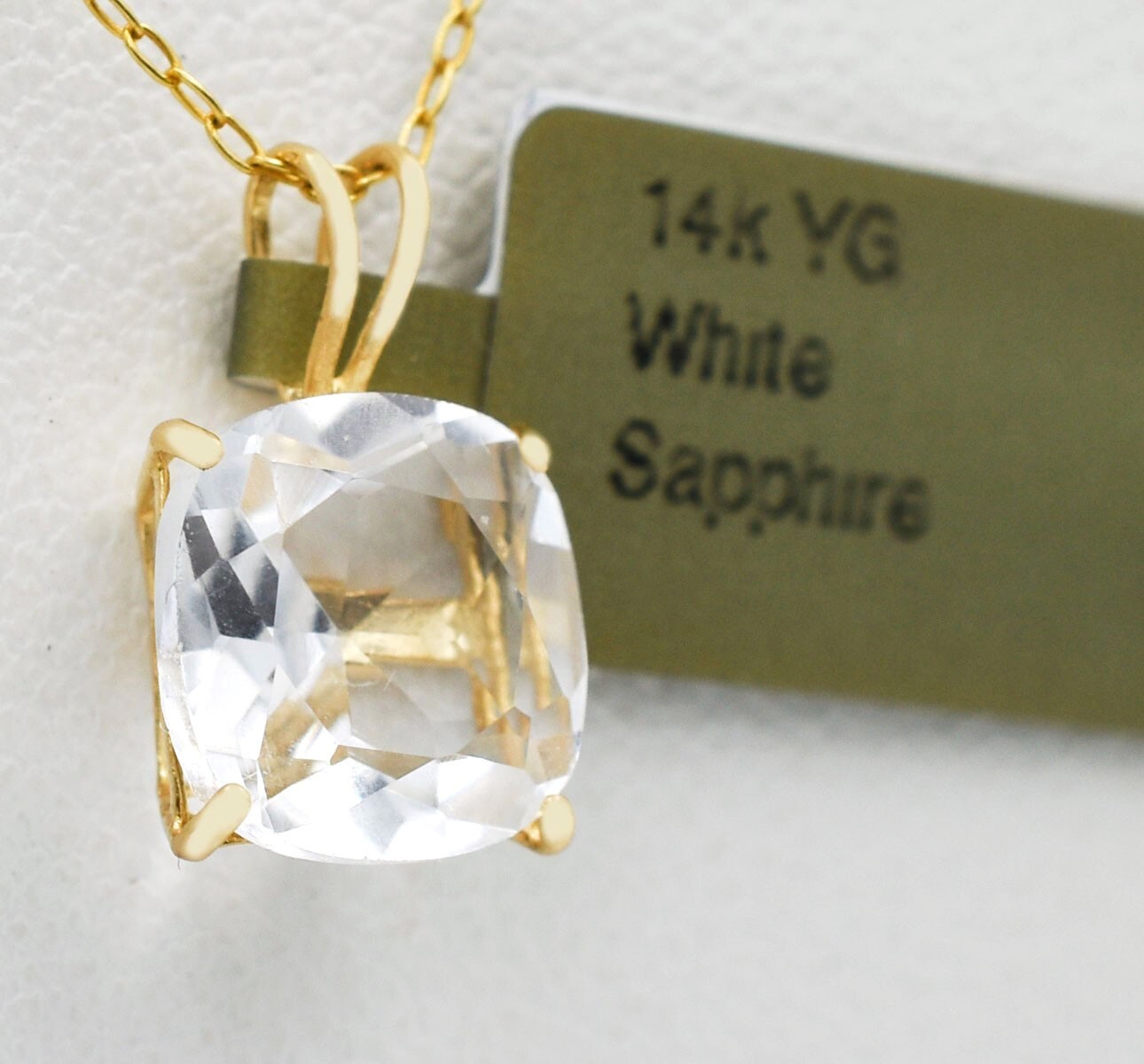 GENUINE 3.49 Cts WHITE SAPPHIRE PENDANT 14K GOLD – Free Appraisal Service – NWT