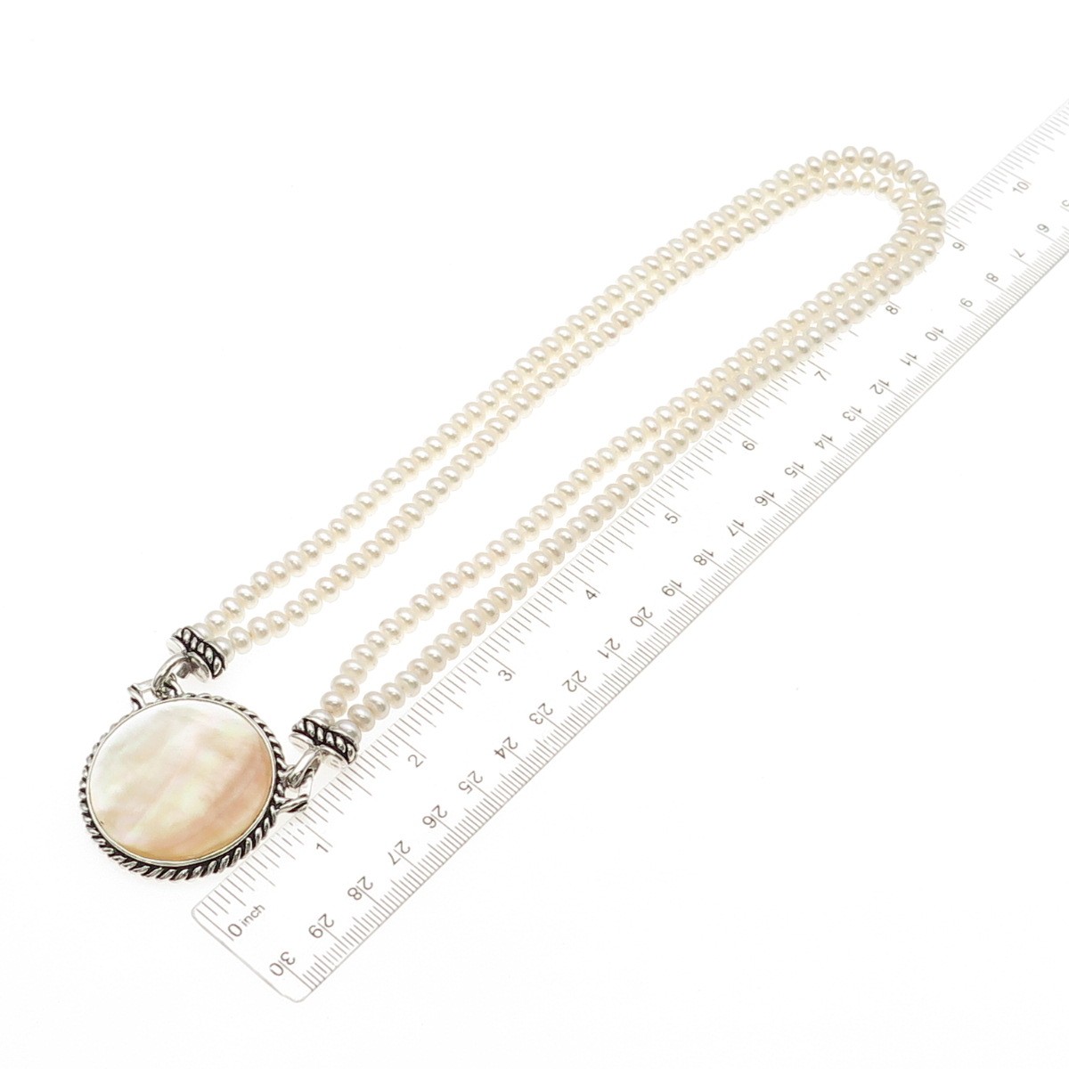 Honora 925 Sterling Silver Real Pearl & MOP Beaded 2-Strand Necklace 16″