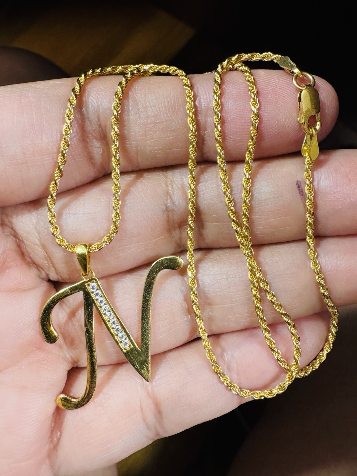 18K 750 Genuine Gold Rope Letter N Necklace 15.6”/16” Long 6.5g 1.6mm Choker