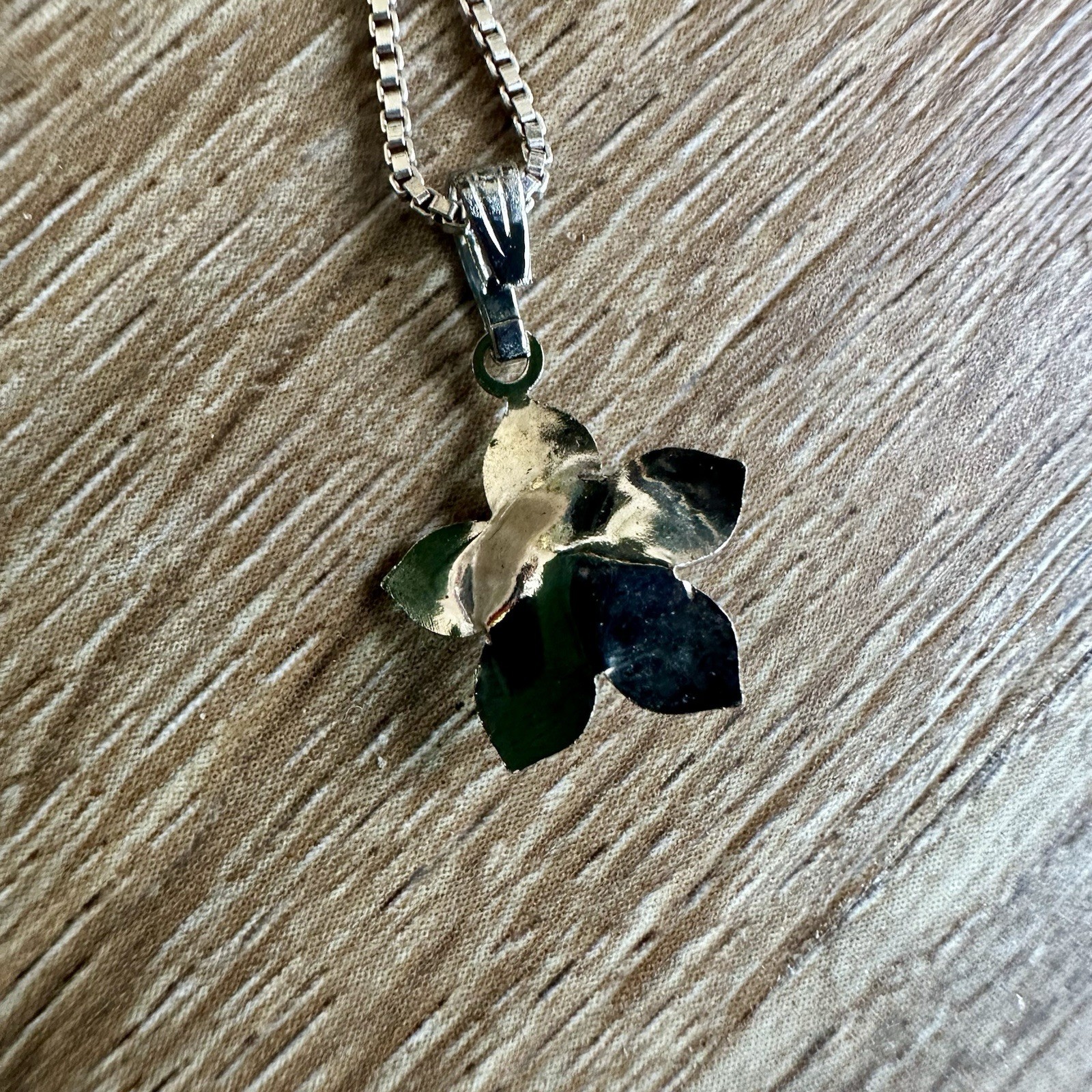 Sterling Silver Box Link Chain Necklace AGI Italy with Flower Pendant