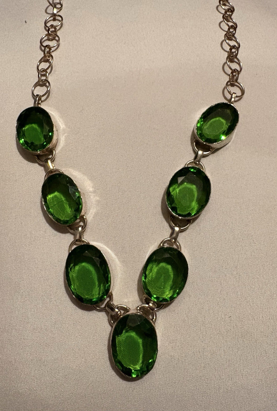 Peridot green oval station graduated necklace 52 Grams – Adjustable