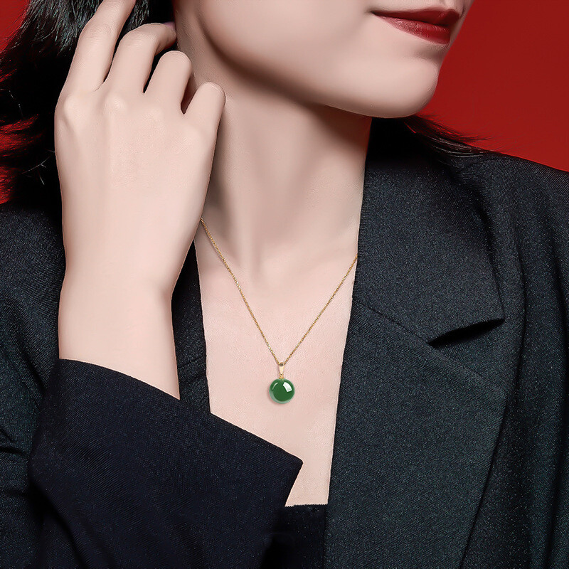 Old Green Jade Green Jadeite Lucky Round Bead Female Male Necklace Pendant Gift