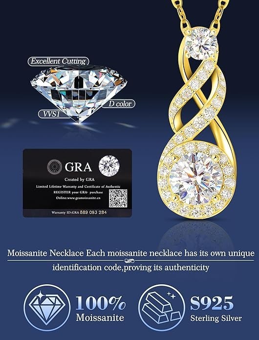 Moissanite Infinity Necklace Anniversary Gift Necklace in 925 Sterling Silver