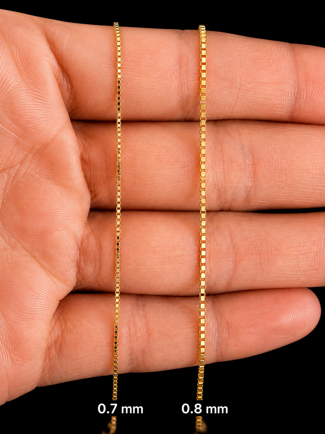 14K Solid Gold Diamond Cut Box Chain 0.7mm 0.8mm Necklace 16″ 18″ 20″