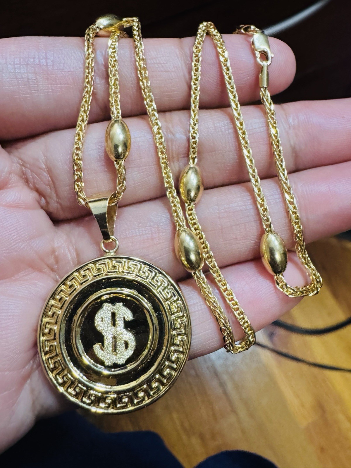 18K 750 Gold Oval Chain Dollar $ SET Necklace 17.6”/18” Long 9.6g 2.2mm WOMENS