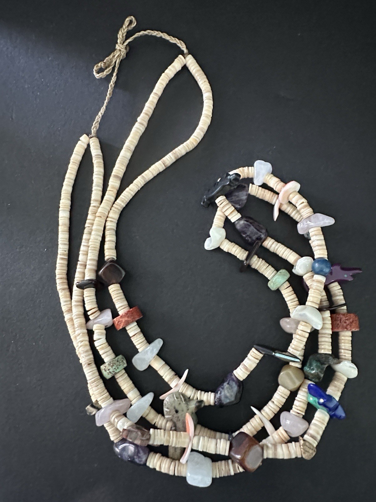 Natural Stone Fetish Style Necklace Carved Animals 2 Strand