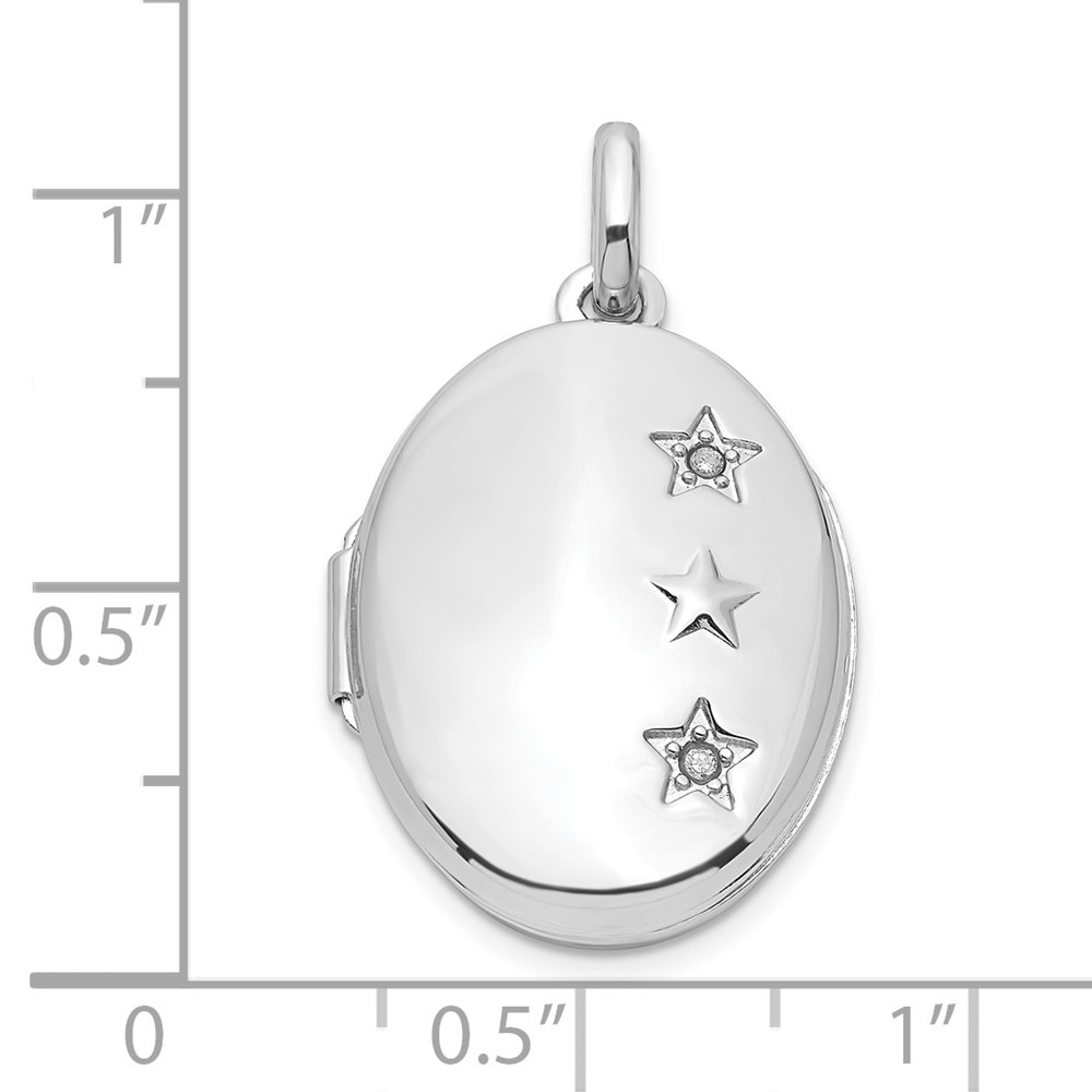 Sterling Silver Rhodium-plated Diamond Stars 20mm Oval Locket Pendant 2.25gm