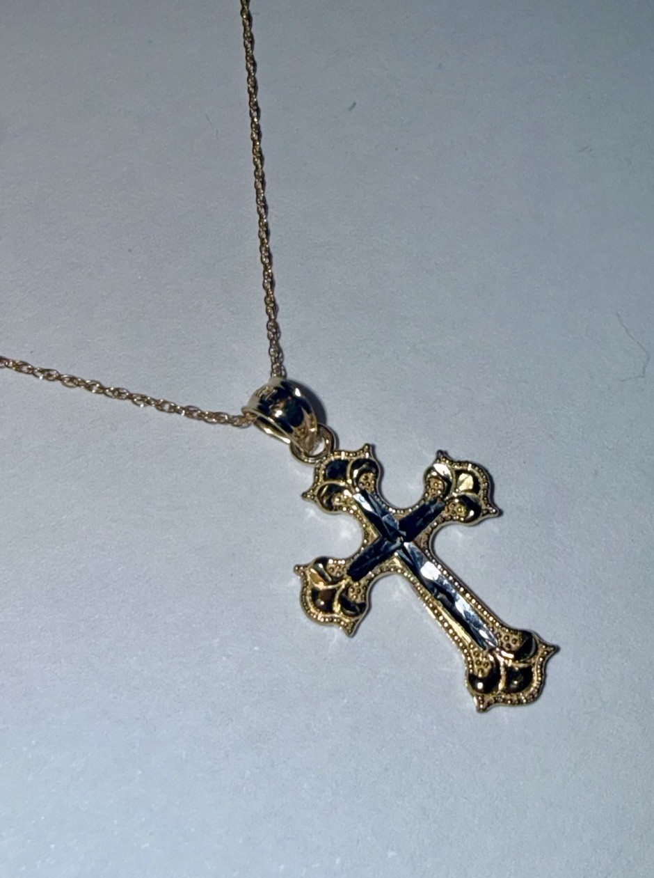 ESTATE Solid 10K Gold Fancy Cross Pendant Chain Necklace 18”