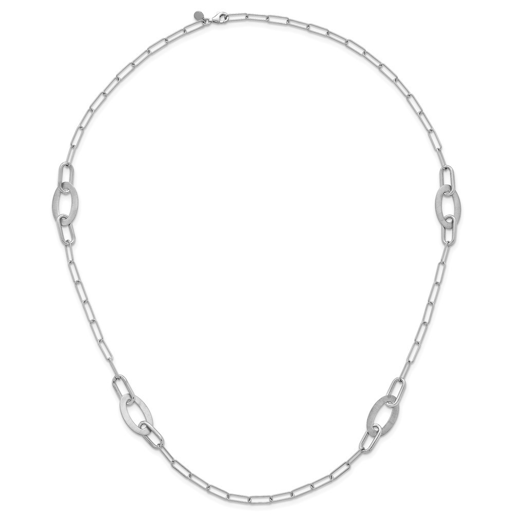 Sterling Silver Brushed Fancy Paperclip and Oval Link Necklace 24″