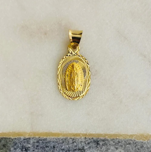 14K Solid Gold 20mm Virgin Guadalupe / Small Virgin Mary Pendant -PT341