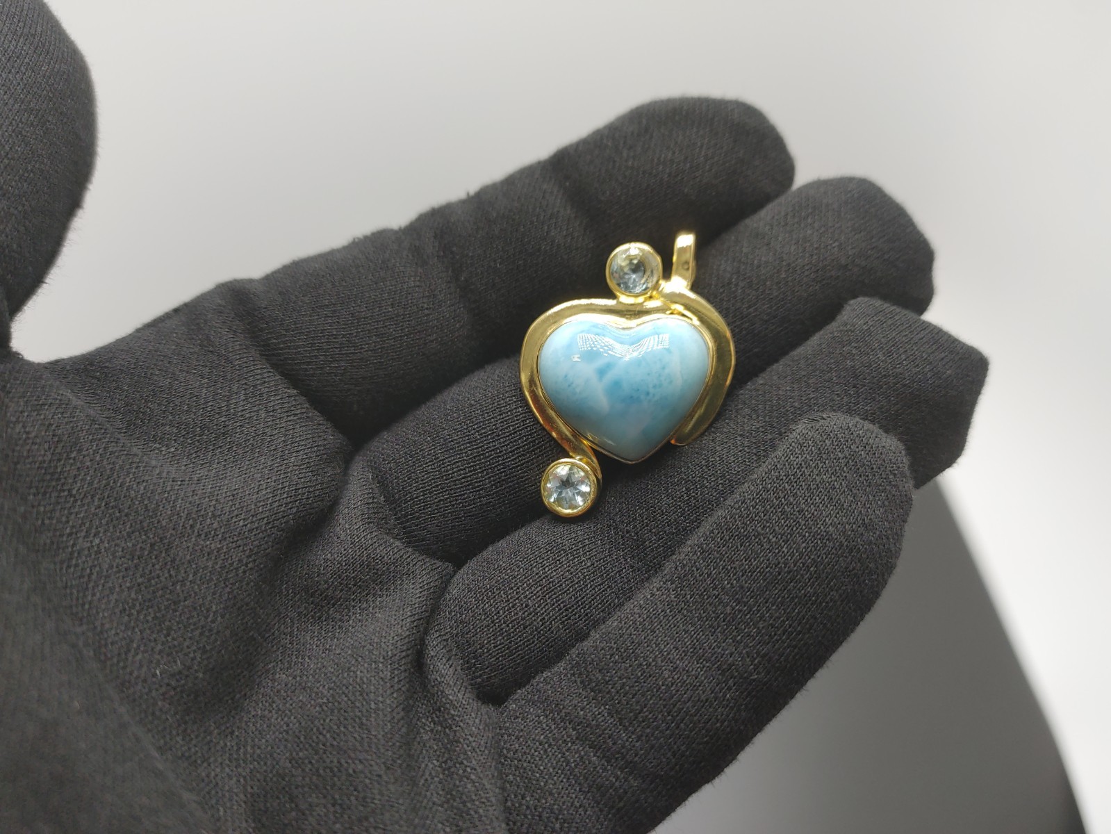 Beautiful Larimar Heart Pendant with Gold Vermeil and Topaz