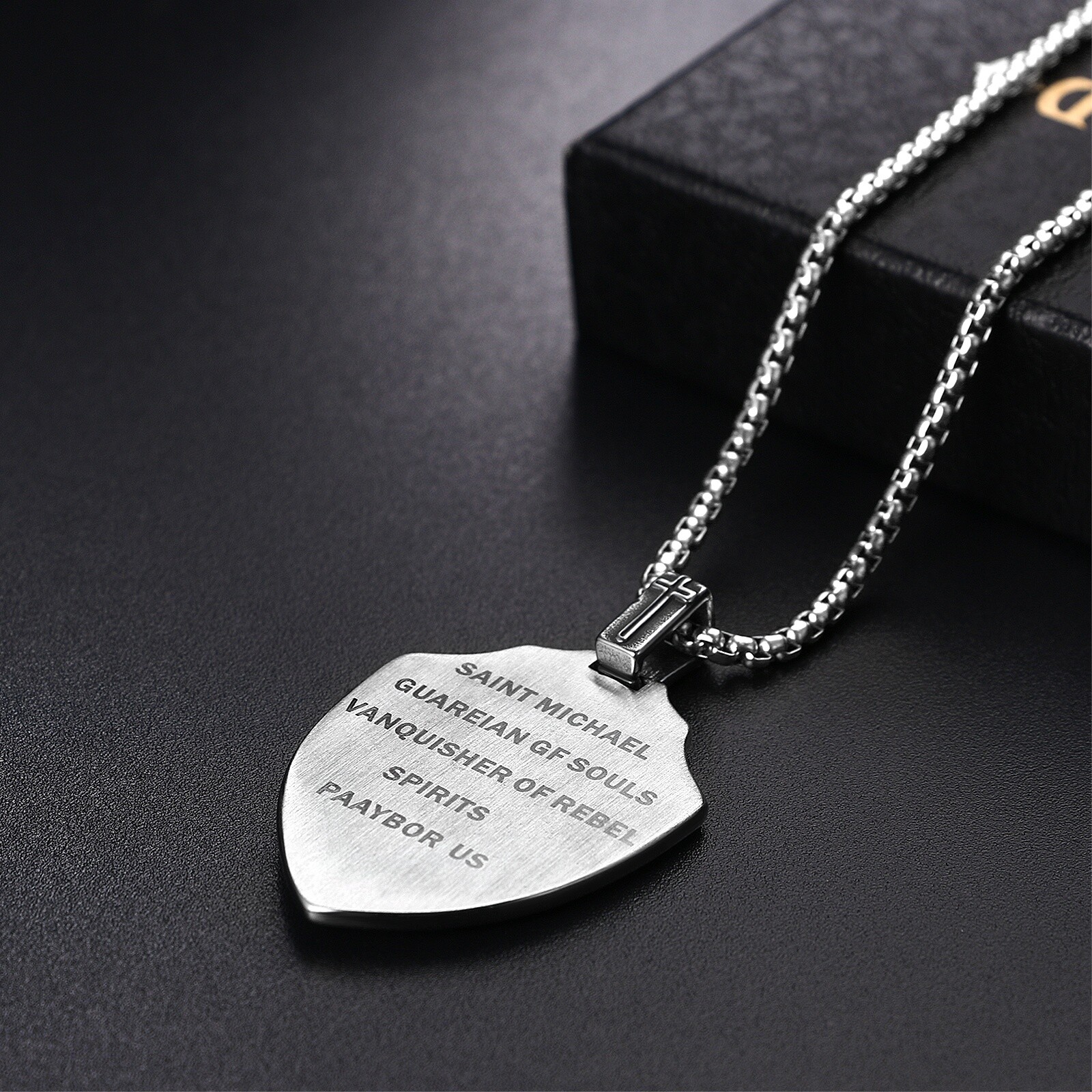 Men Stainless Steel Shield Archangel Saint Michael Medal St Jude Amulet Necklace