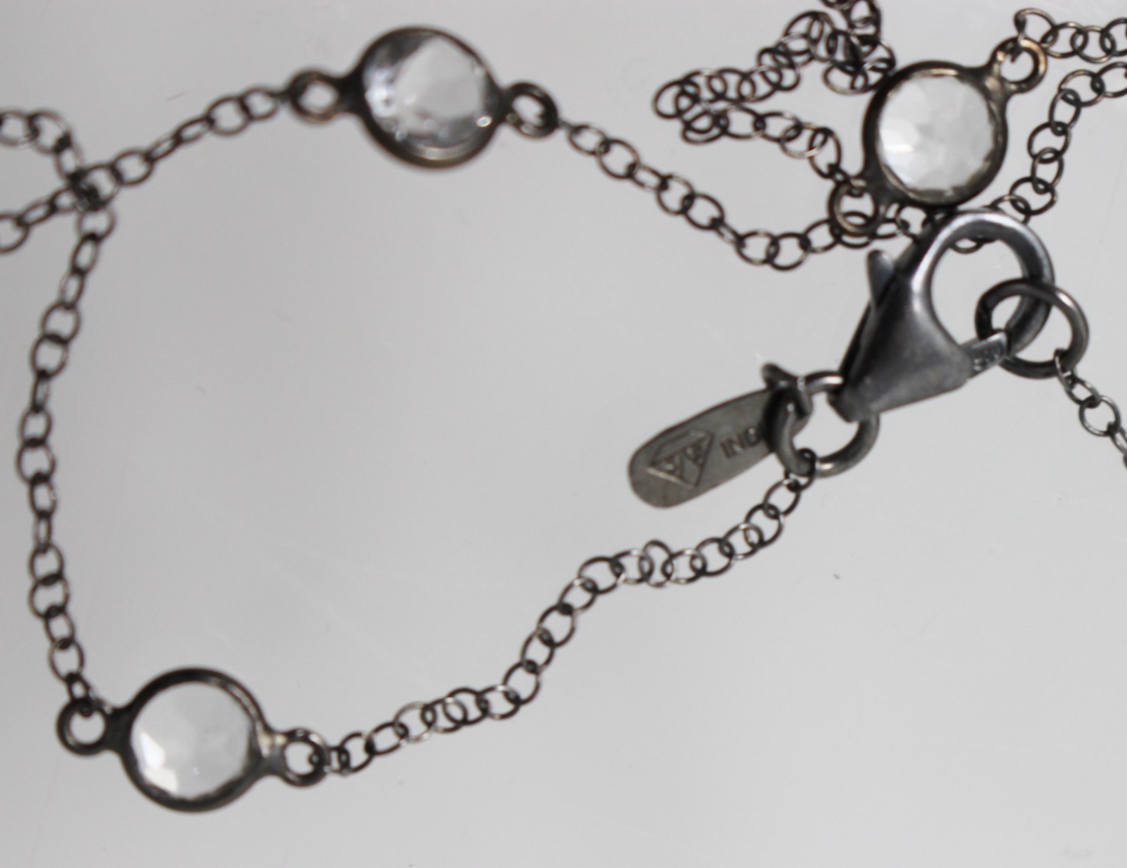 SB Vintage Sterling Silver 925 Bezel Set 24″ Crystals Chain Necklace India