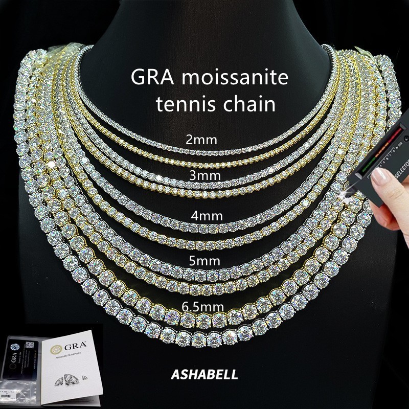 2-6.5mm VVS Moissanite Tennis Chain Necklace – 925 Sterling Silver – Pass Tester