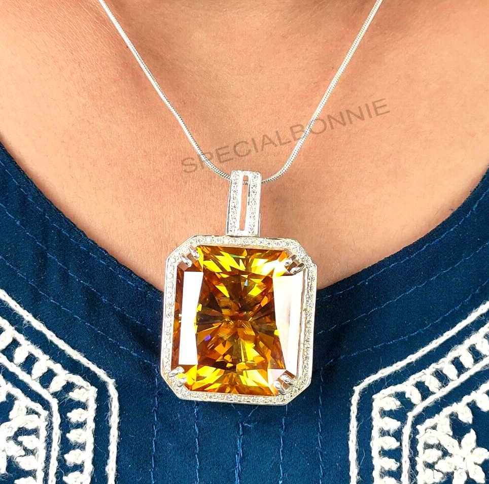 HUGE 82.50 Certified Champagne Diamond Solitaire Pendant- FREE Diamond Studs