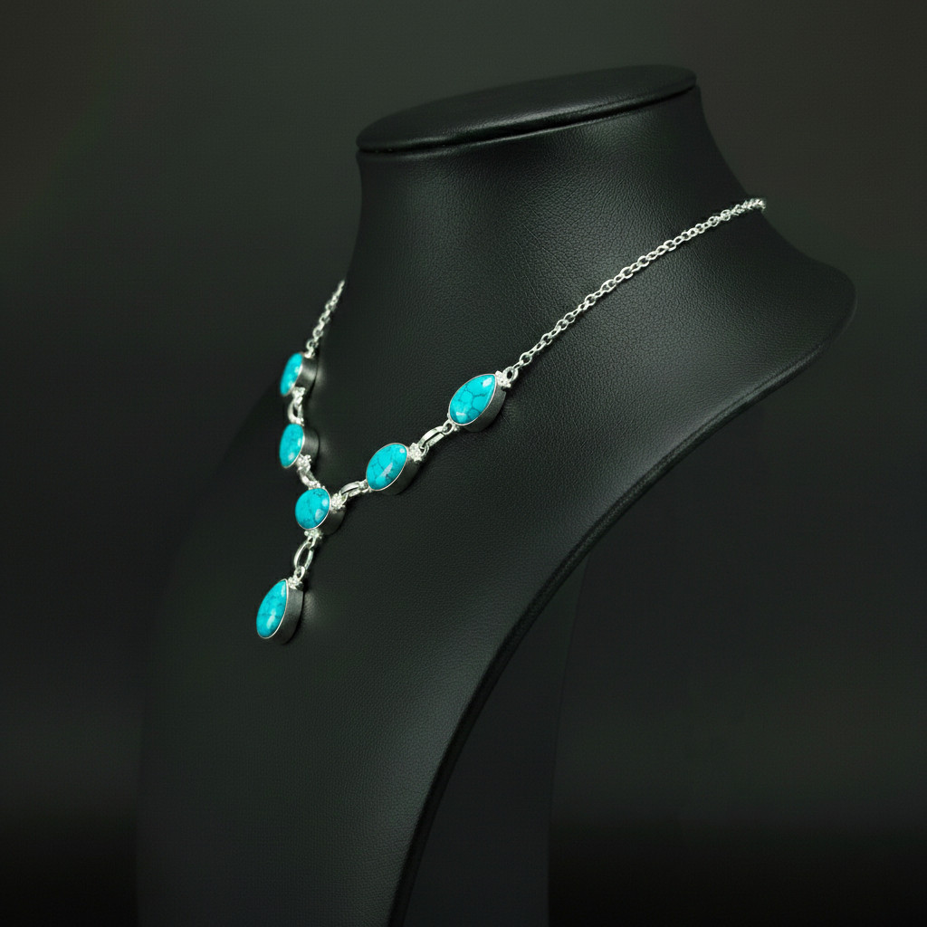 Turquoise Gemstone 925 Sterling Silver handmade Gift Necklace 18″