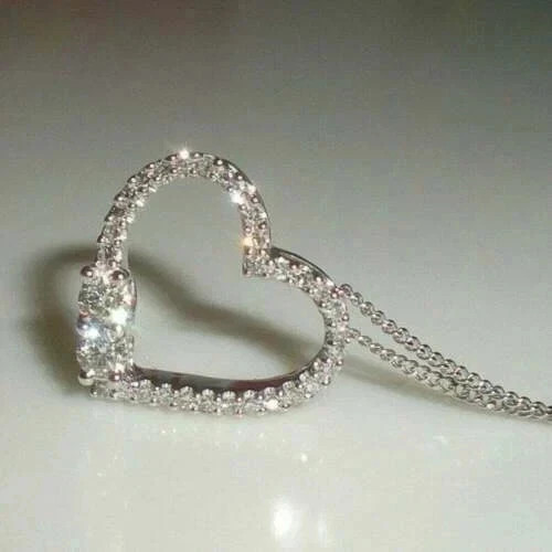 2.15Ct Round Cut White Moissanite Women’s Fancy Pendant 14K White Gold Plated