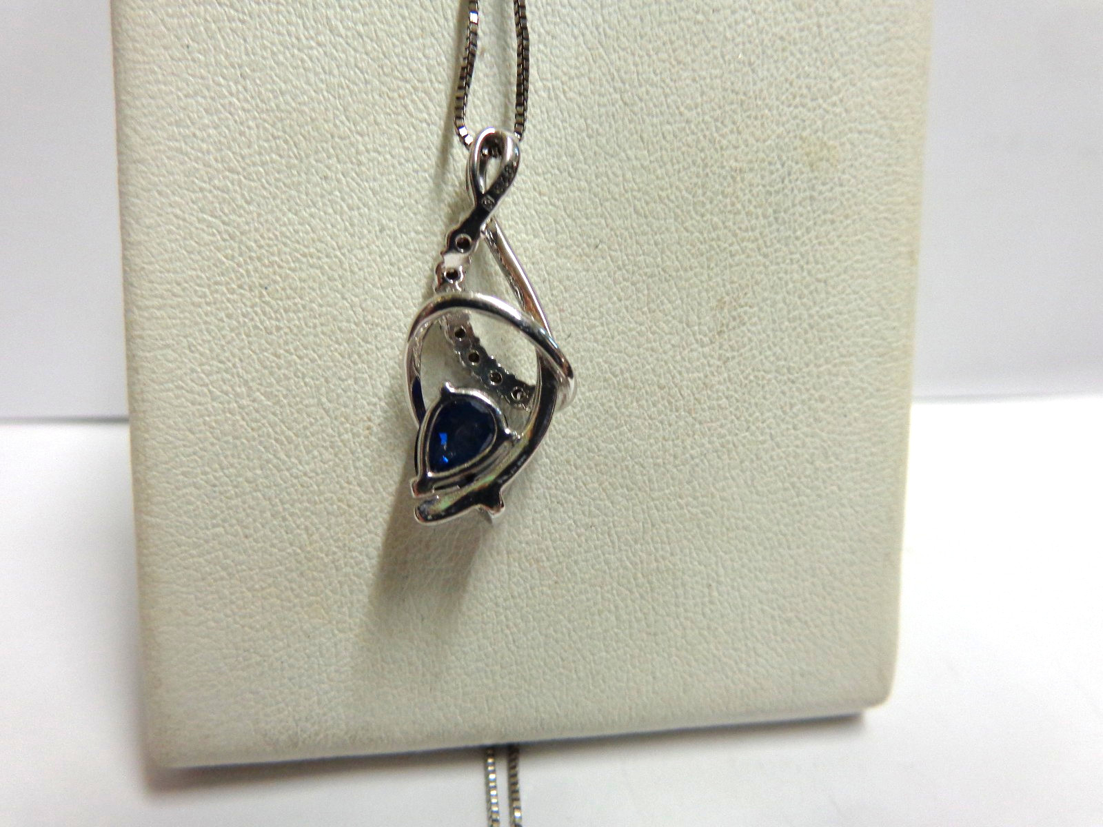 sterling silver sapphire/diamond necklace sz 18 in lg wgt 4.4 grams by GJ tcw.57