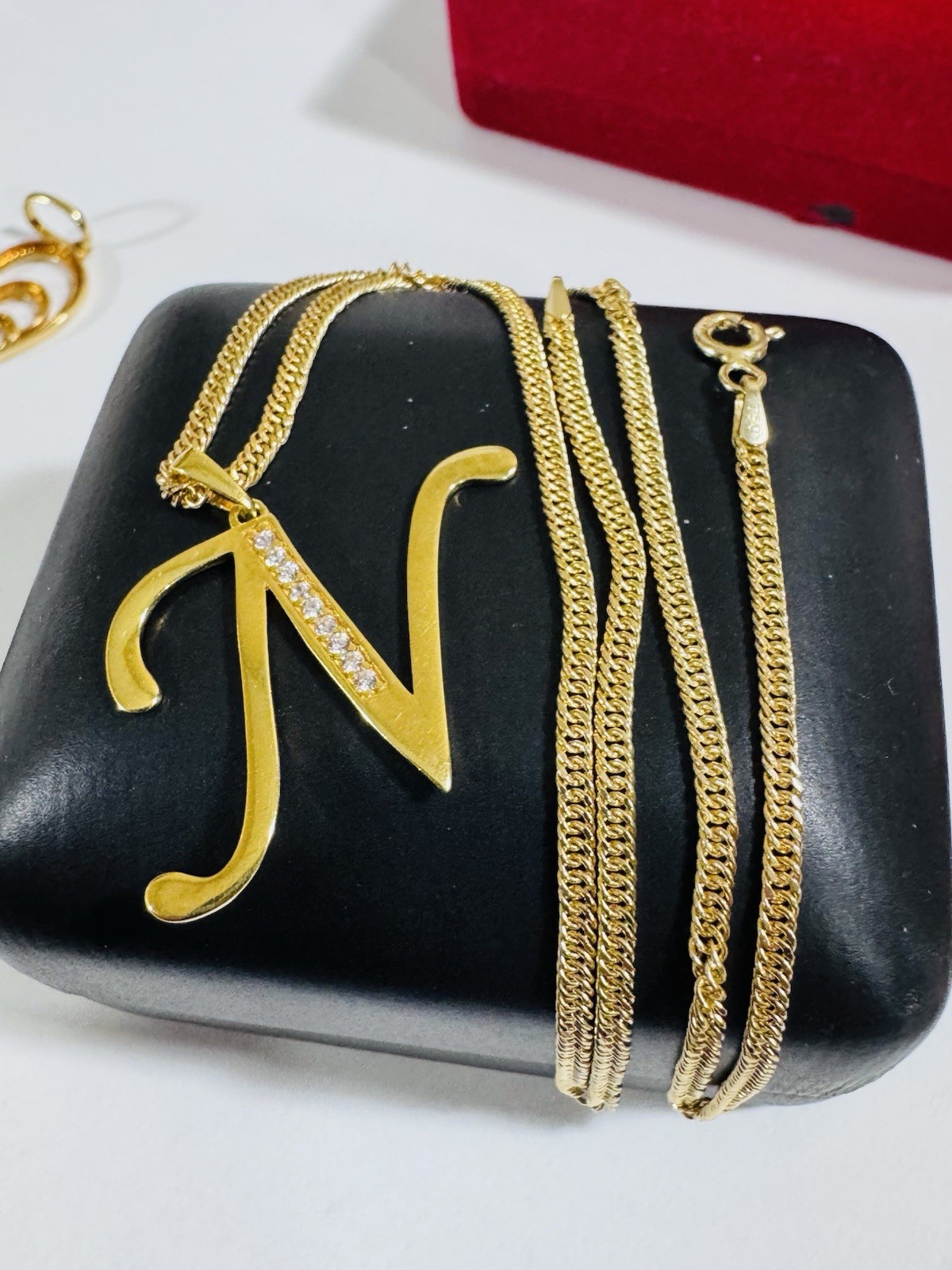18K 750 Genuine Gold Letter N Set Necklace 15.6/16” Inch Long 4.54g 2.2mm