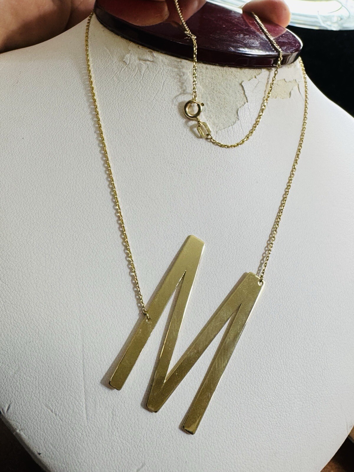 18K 750 Dubai Fine Gold Letter M initial Necklace 16.5/17.5” Long 1mm 5.2g