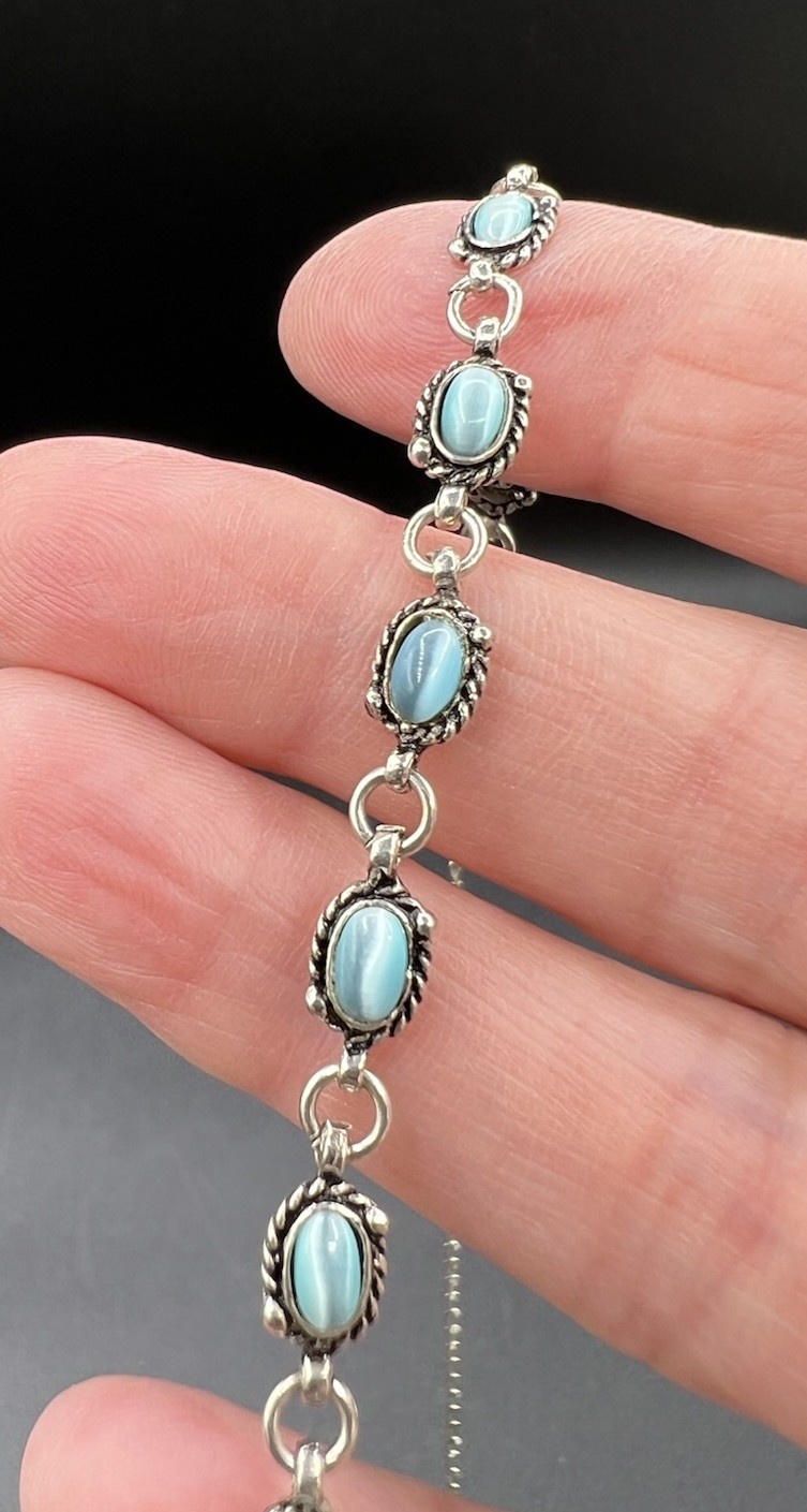 Sterling Silver, Blue Moonglow Links Necklace, 16.5”