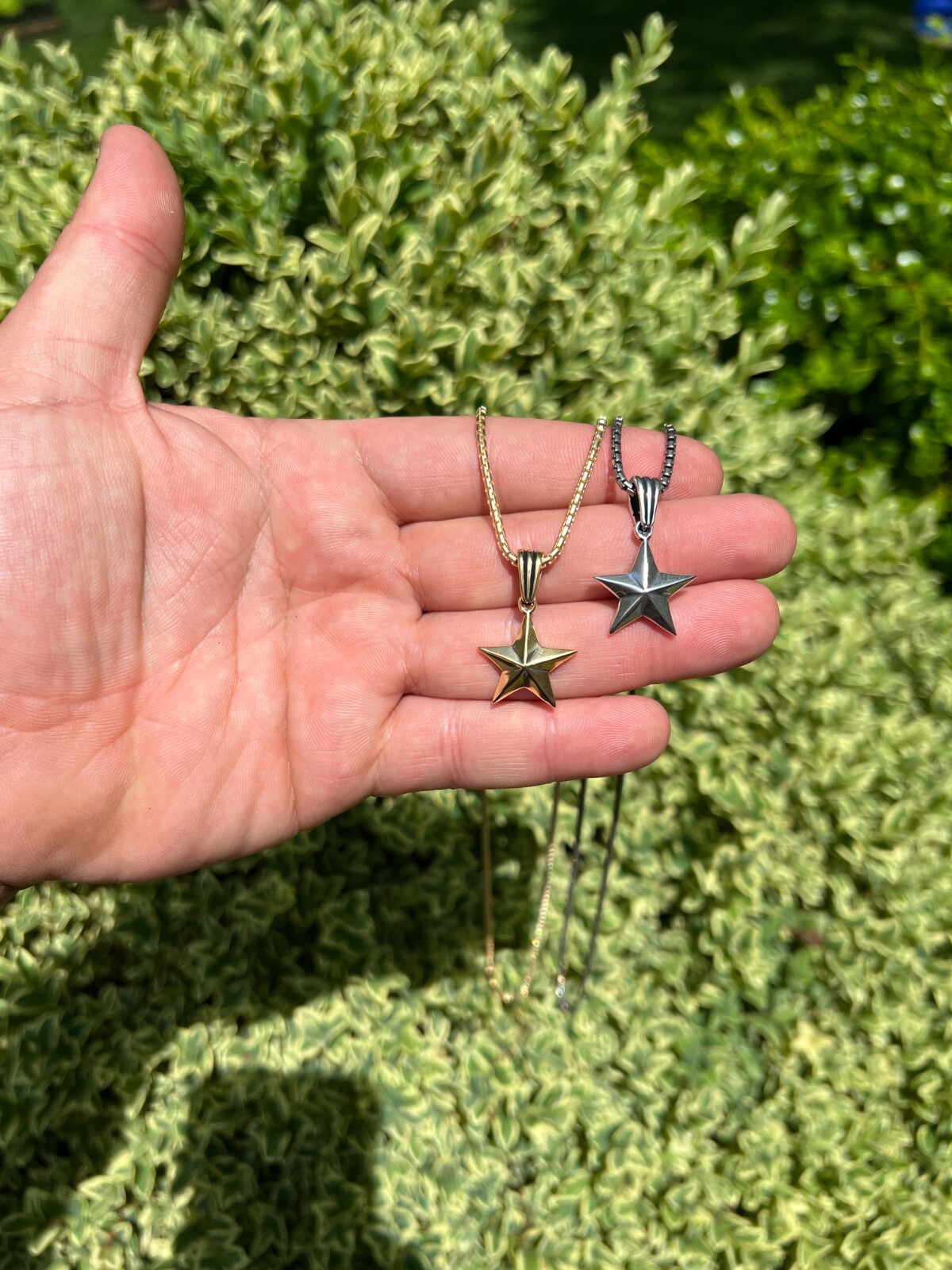 Real 925 Silver / 14k Gold Plated Star Superstar Oxidized Pendant Necklace Charm