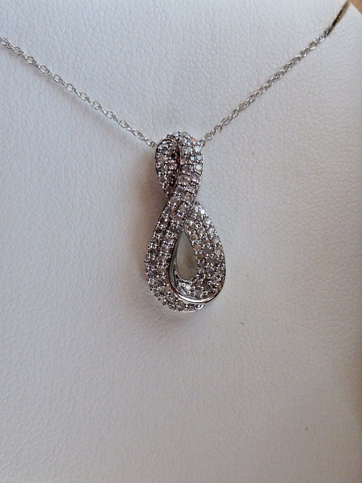 1/2ct White Diamond Journey Infinity Pendant Necklace 10K Gold 18″ Chain