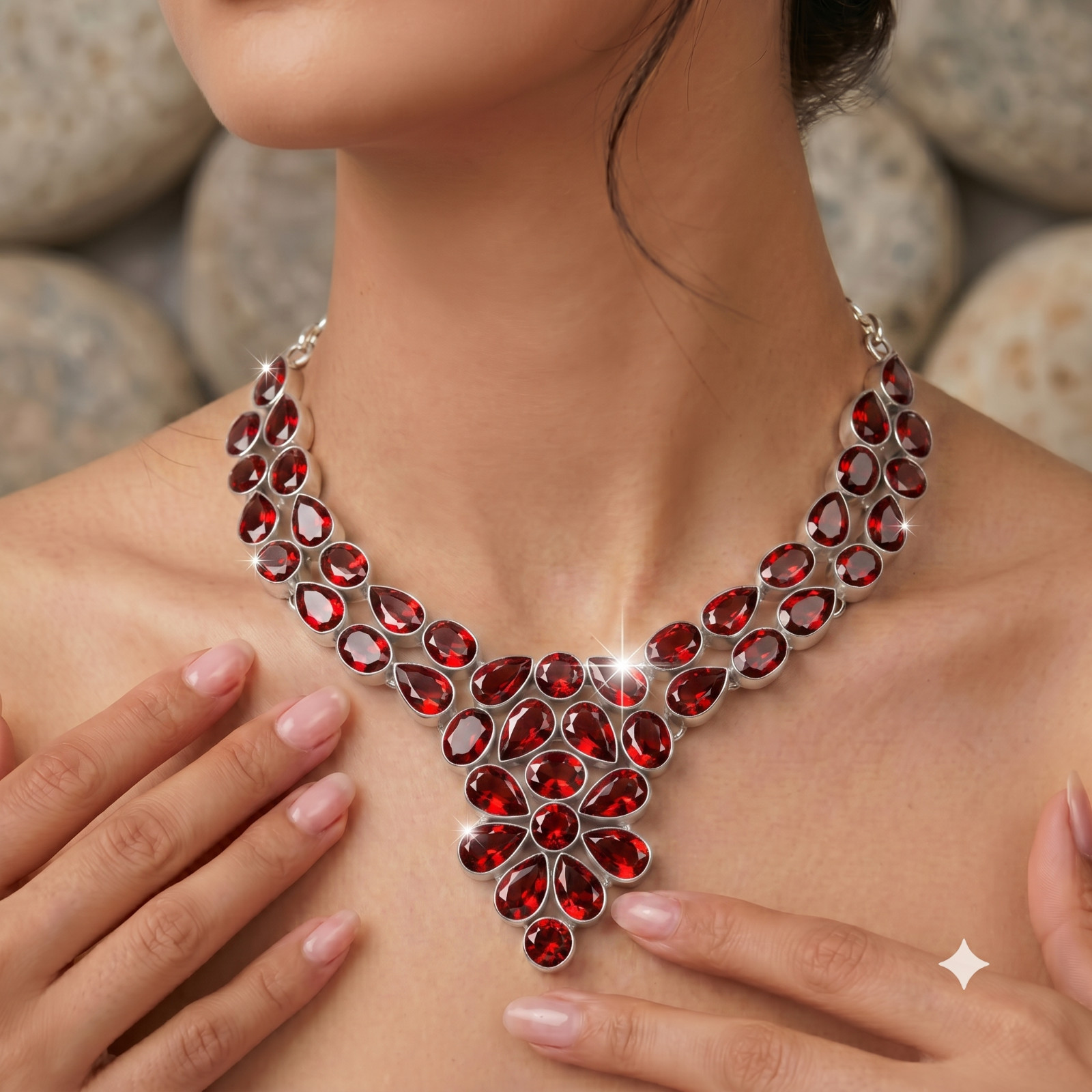 Red Garnet Necklace 925 Sterling Silver Women Handmade Jewelry S-18″