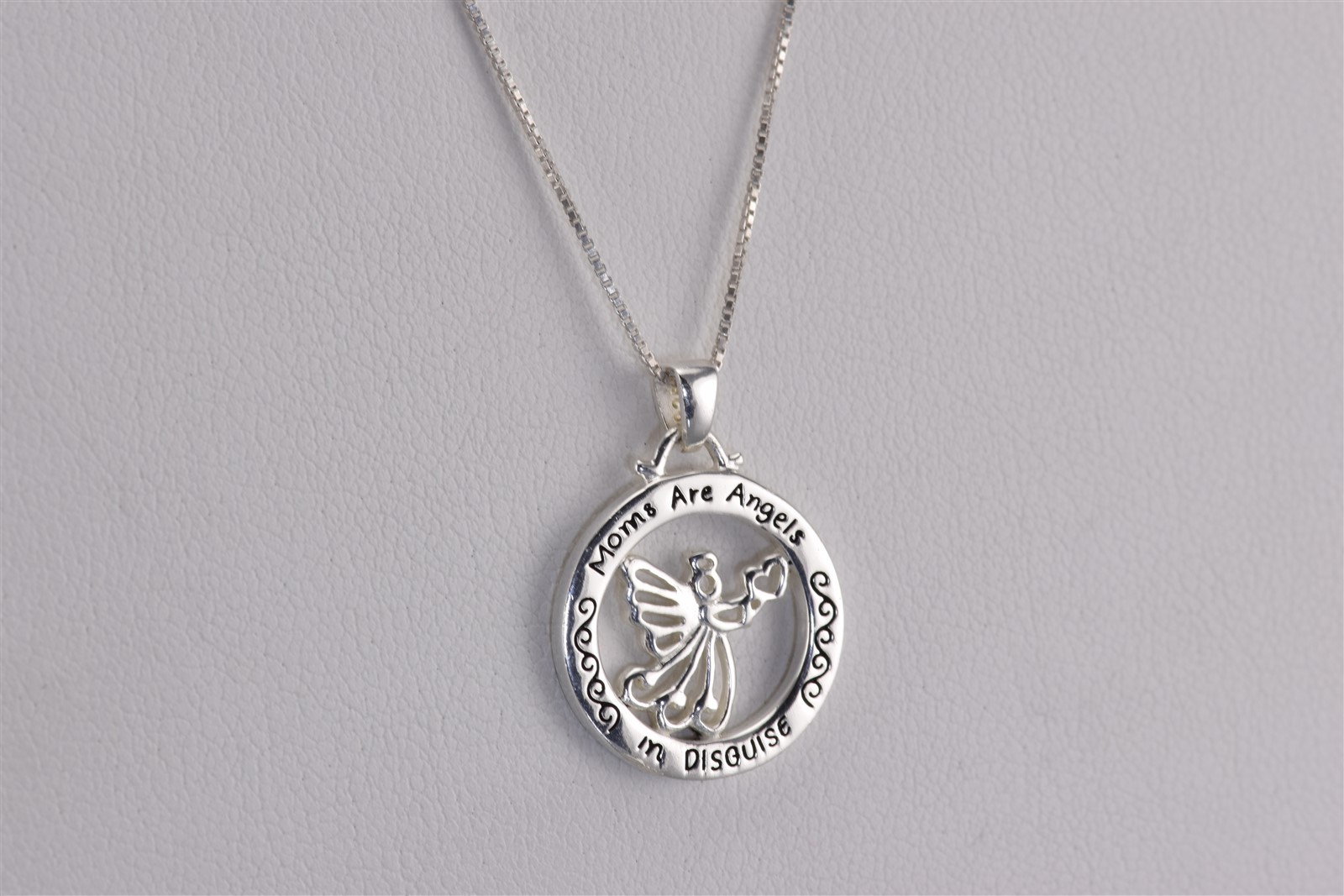 Sterling Silver 18mm Moms are Angels in Disguise Openwork 925 Pendant 18″ Chain