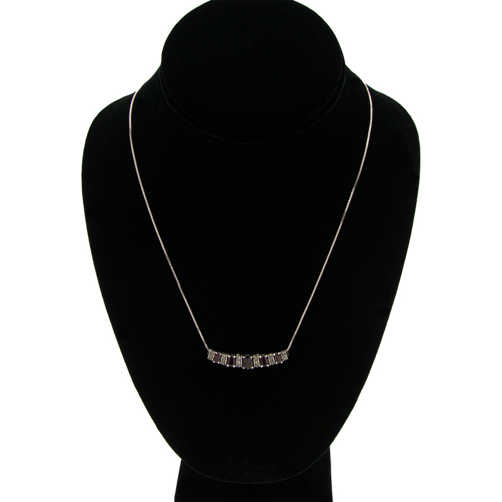 Sterling Silver Red Garnet and Marcasite Slide Pendant and 18″ Necklace