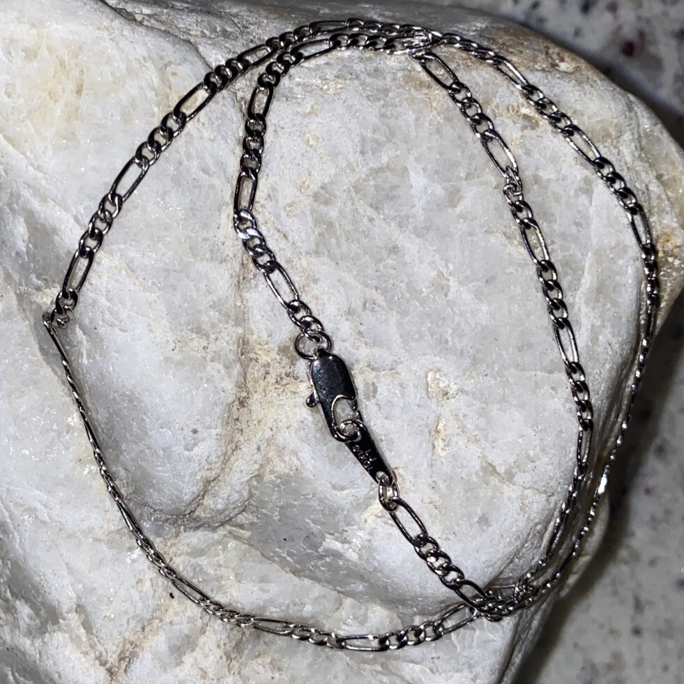 20 Micro Inches 24k White Gold Plated Figaro Chain 16 Inch Necklace Bronze Core