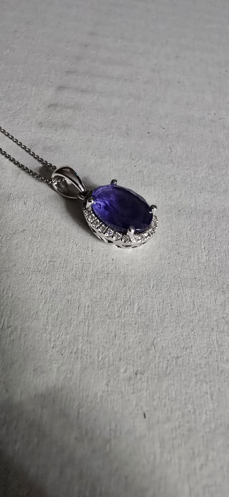 ​EFFY 1.73ct Natural Tanzanite & Diamond Halo Necklace 14KWhite Gold w/Appraisal
