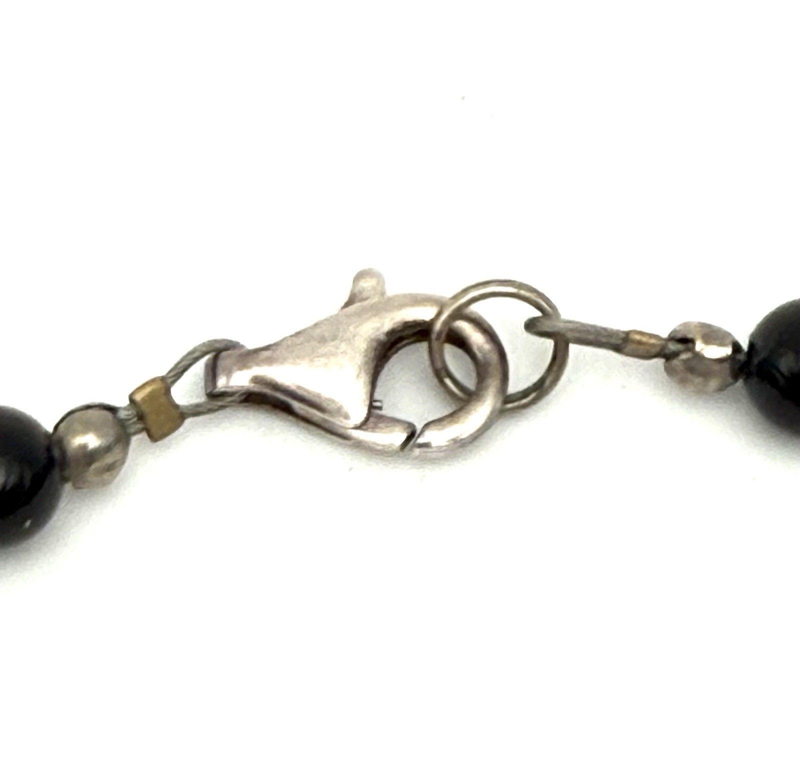 Dendritic Picture Jasper Pendant 925 Clasp Necklace. Black Gemstone Beaded 18”